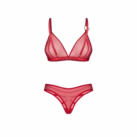 Obsessive Crimessa Lingerie Set Red - Elegant Mesh Design, Adjustable Fit