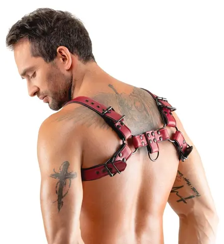 Svenjoyment Men's Chest Harness Red S-XL Adjustable Vegan Leather