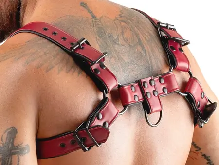 Svenjoyment Men's Chest Harness Red S-XL Adjustable Vegan Leather