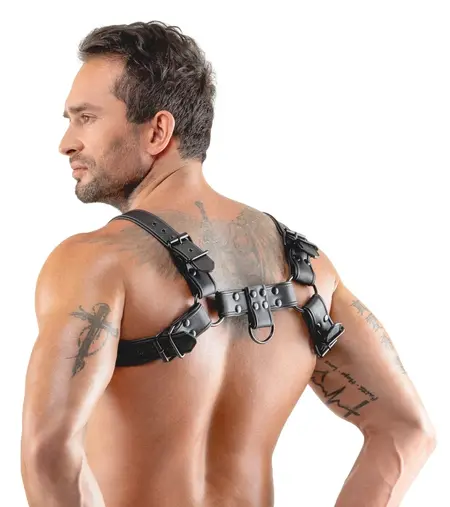 Svenjoyment Men's Chest Harness Black Adjustable Vegan Leather