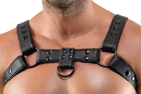 Svenjoyment Men's Chest Harness Black Adjustable Vegan Leather