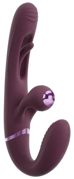 Javida Strapless Strap-On Flic Double Vibrator with Flicking System, Purple