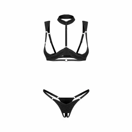 Obsessive Roccele 2-Piece Open Set Black - Adjustable Lingerie Ensemble 2XL/3XL