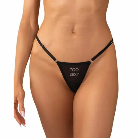 Obsessive Violami Mesh Thong Black with Rhinestone Accent Adjustable L/XL