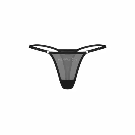 Obsessive Violami Black Mesh Thong with Adjustable Straps and Rhinestones L/XL
