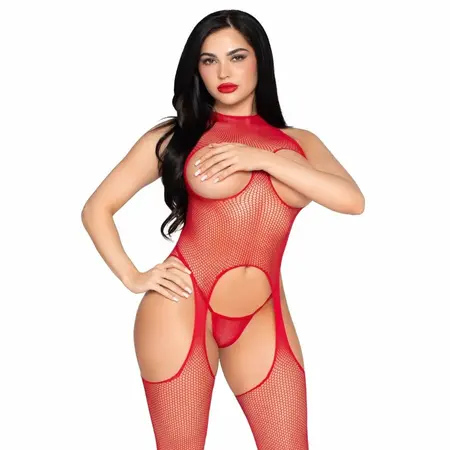 Leg Avenue 89374 Bodystocking & Panty Set Red One Size - Stretch Mesh Design