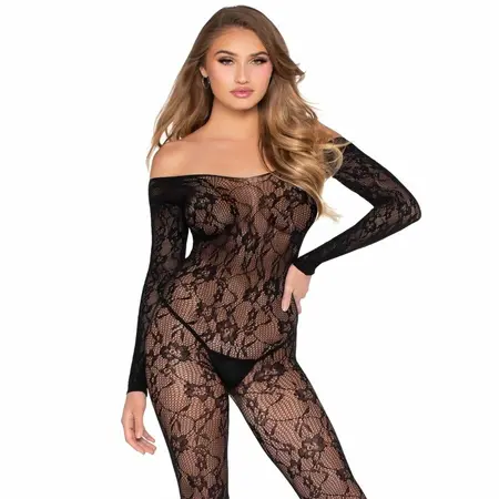 Leg Avenue 89366 Lace Bodystocking Black One Size - Versatile Neckline
