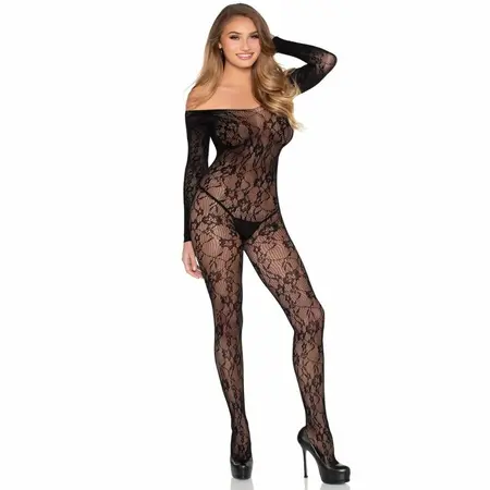 Leg Avenue 89366 Lace Bodystocking Black One Size - Versatile Neckline