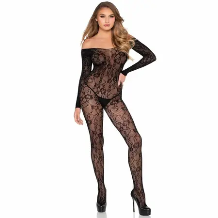 Leg Avenue 89366 Lace Bodystocking Black One Size - Versatile Neckline