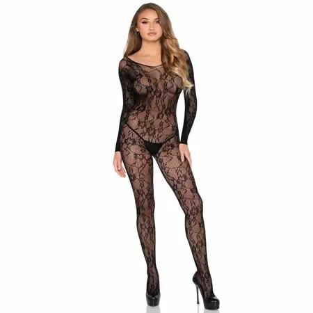 Leg Avenue 89366 Lace Bodystocking Black One Size - Versatile Neckline