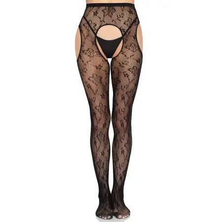 Leg Avenue 1967 Bloom Net Suspender Tights Black One Size