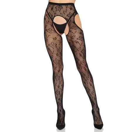Leg Avenue 1967 Bloom Net Suspender Tights Black One Size