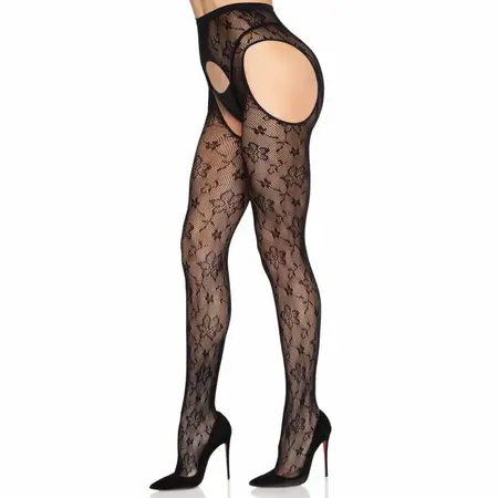 Leg Avenue 1967 Bloom Net Suspender Tights Black One Size