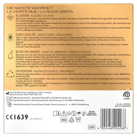 Durex Hautnah Latex Free 30 pcs - Anatomical Polyisoprene Condoms