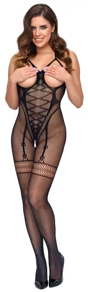 Cottelli Fantasy Catsuit S-L Black Net Open Cup Backless Design