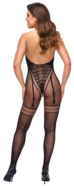 Cottelli Fantasy Catsuit S-L Black Net Open Cup Backless Design