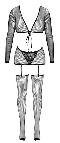 Cottelli Fantasy Net 4-Piece Set S-L Black - Stretch Mesh Outfit