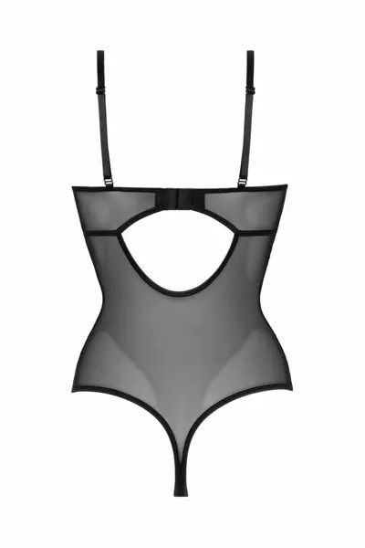 Christine Vesper Wetlook Bodysuit with Lace Accents, Black, S/M