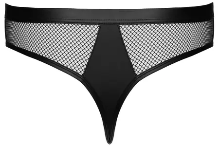 Svenjoyment Thong Net XL - Black Mesh with Wetlook Accents, Gold Rings