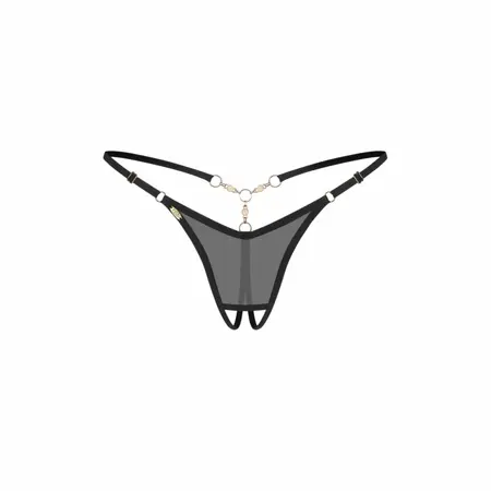 Obsessive Oxaria Black Thong with Adjustable Straps and Gold Accents 2XL/3XL