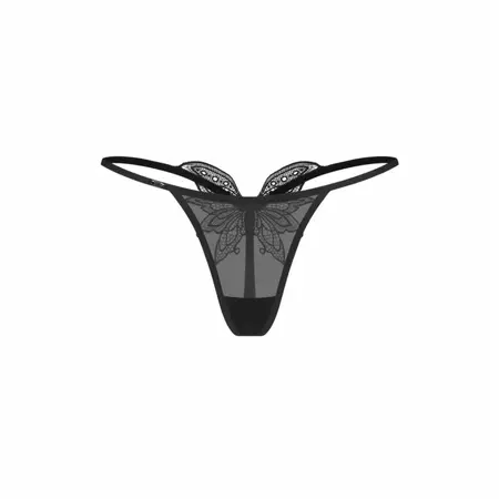 Obsessive Veyane Elegant Thong Black - Lace Accent, Comfortable Fit L/XL