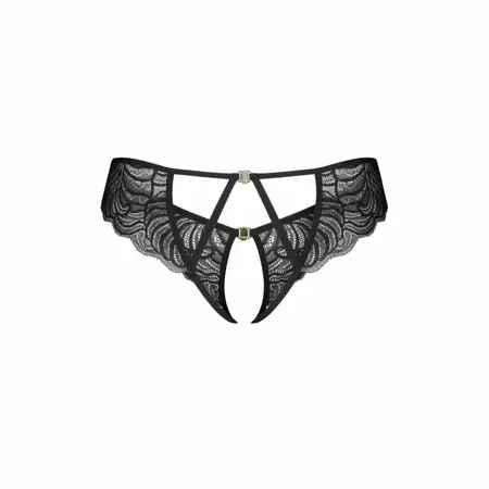 Obsessive Divienne Black Open-Design Thong with Lace and Jewelry Accents 2XL/3XL