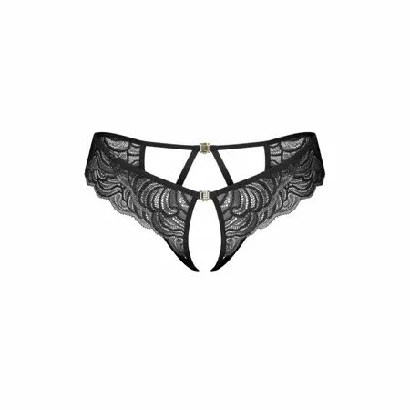 Obsessive Divienne Black Open-Design Thong with Lace and Jewelry Accents 2XL/3XL