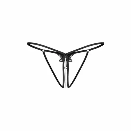 Obsessive Selisme Black Thong with Open Design and Decorative Element 2XL/3XL