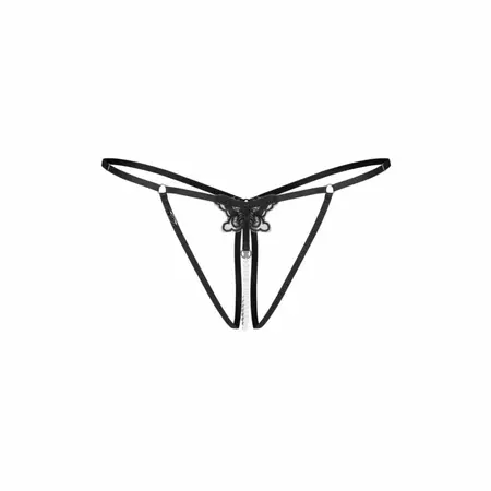 Obsessive Selisme Black Thong with Open Design and Decorative Element 2XL/3XL