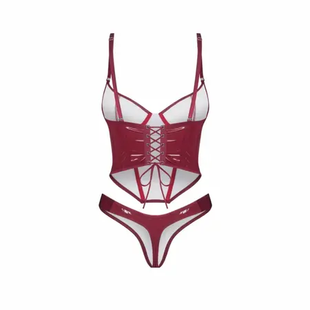 Obsessive Redya Corset Set Red - Glossy Finish, Adjustable Fit, Size S/M