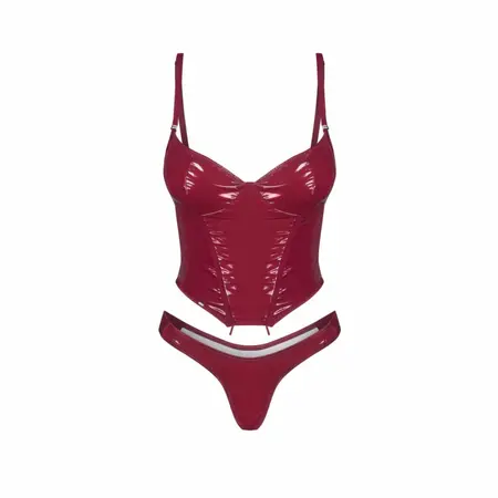 Obsessive Redya Corset Set Red - Glossy Finish, Adjustable Fit, Size S/M