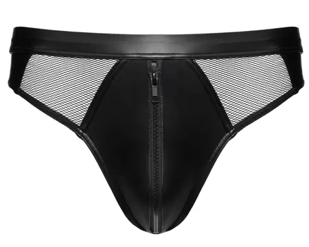 Svenjoyment Wetlook Men's Briefs with Zipper Front and Mesh Accents M