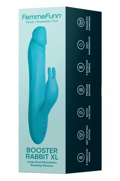 FemmeFunn Booster Rabbit XL Turquoise - Dual-Action Intimate Device, 27.9 cm