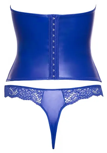 Cottelli LINGERIE Blue Wetlook & Lace Strapless Corset Set L Size