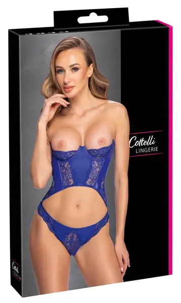 Cottelli Lingerie Blue Strapless Corset Set with Lace, Size M