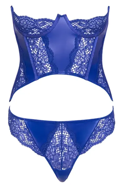 Cottelli Lingerie Blue Strapless Corset Set with Lace, Size M