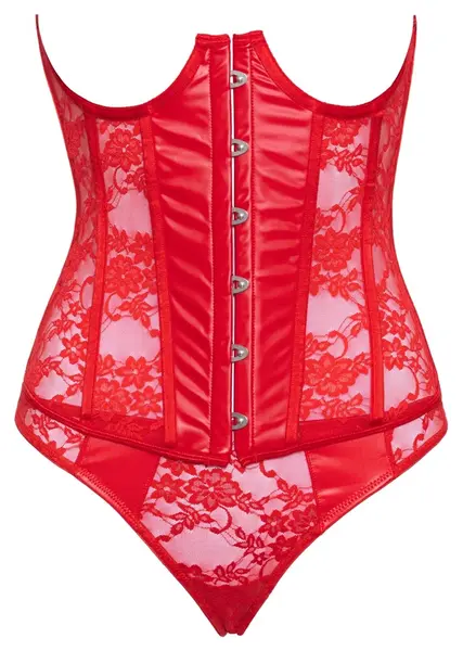 Cottelli Lingerie Open Cup Corset Set Red Lace Wetlook XL