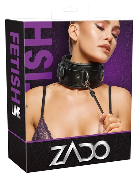 ZADO Leather Collar and Leash Set Wide Adjustable Black 97cm