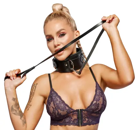 ZADO Leather Collar and Leash Set Wide Adjustable Black 97cm