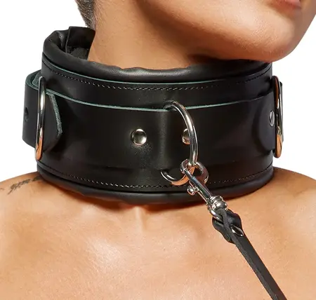 ZADO Leather Collar and Leash Set Wide Adjustable Black 97cm