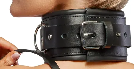 ZADO Leather Collar and Leash Set Wide Adjustable Black 97cm