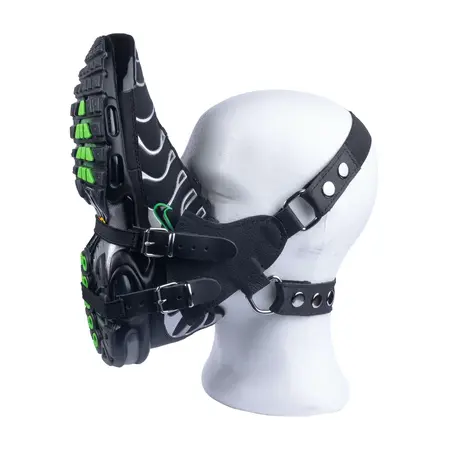 Red Leather Sniff My Sneaker Leather Mask Black - Adjustable Cowhide Model