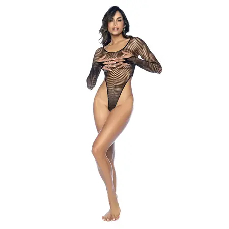 Leg Avenue Long Sleeve Fishnet Bodysuit Black One Size Comfortable Fit
