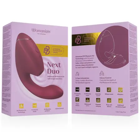 Womanizer Duo Next Dusky Pink Dual Intimate Stimulator, Air & Vibration, IPX7