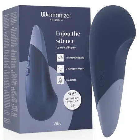 Womanizer Vibe Lay-On Silent UltraWave Vibrator Dark Blue 17.1 cm