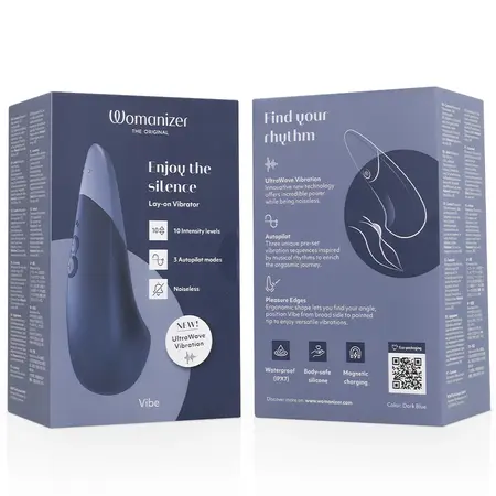 Womanizer Vibe Lay-On Silent UltraWave Vibrator Dark Blue 17.1 cm