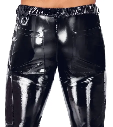 Black Level Men's Vinyl Pants XL - Shiny Black, Classic Cut