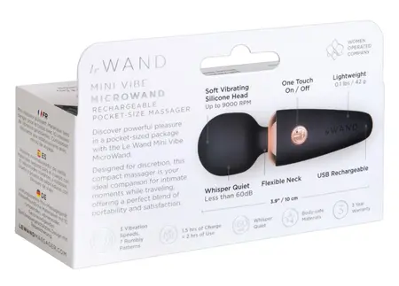 le Wand Mini Microwand Black - Compact Rechargeable Massage Wand 10 cm