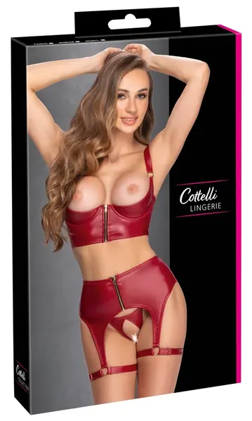 Cottelli Lingerie Bordeaux Matte Shelf Bra Set 85B/L with Thigh Straps