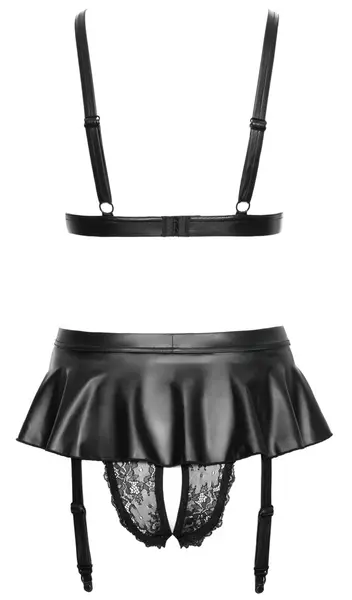 Cottelli Lingerie Bra & Suspender Set L, Black Lace, Adjustable Fit